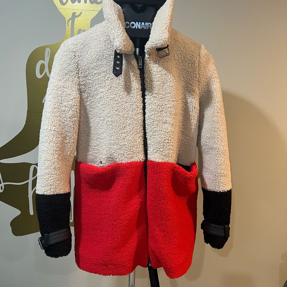 Only Women’s Colorblock Jacket - Red, Black, Cream with faux leather accents.